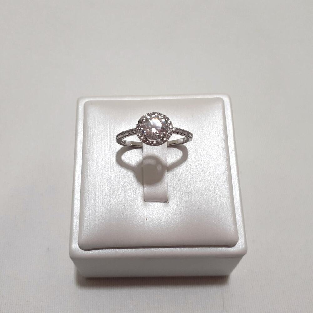 Sterling Silver Ring Round CZ Haloed by Smaller CZ's Size 8